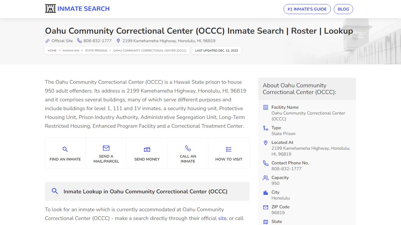 Oahu Community Correctional Center (OCCC) Inmate Search | Roster | Lookup
