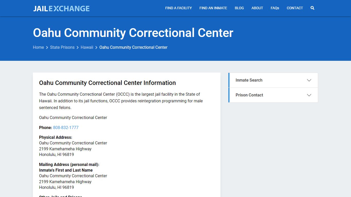 Oahu Community Correctional Center Inmate Search, HI - Jail Exchange
